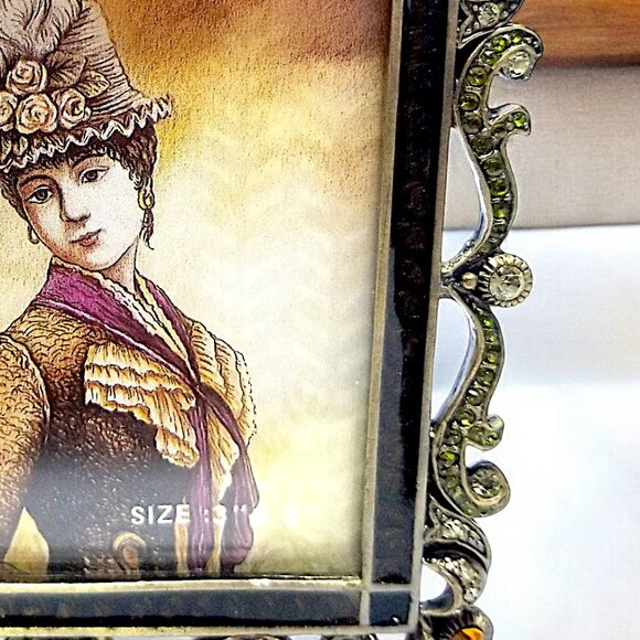 Tizo Italian Enamel Metal Photo Frame Retired Swarovski Crystals Ornate 3x3 - Picture 14 of 16
